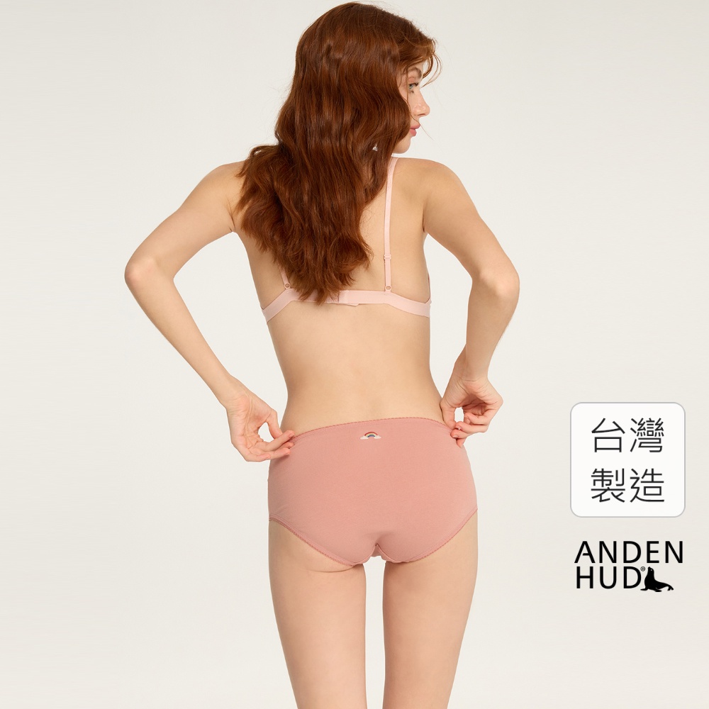 【Anden Hud】天氣心情．花邊高腰三角內褲(玫瑰粉-刺繡彩虹) 純棉台灣製