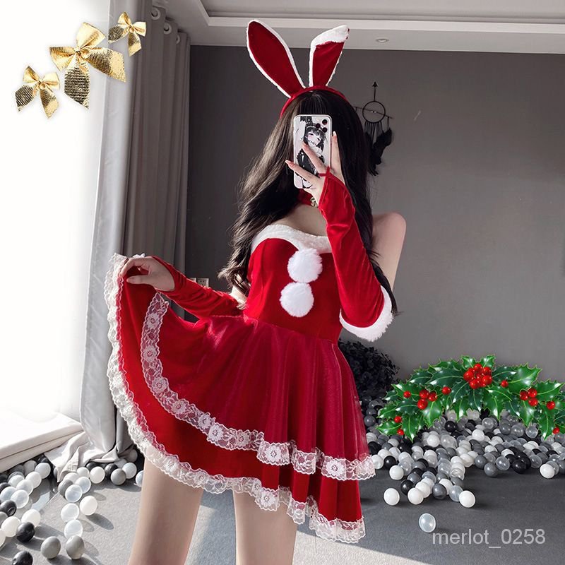 🔥熱銷特賣🔥聖誕服裝女COSPLAY萬聖節兔女郎性感紅色戰袍新年裝可愛聖誕套裝