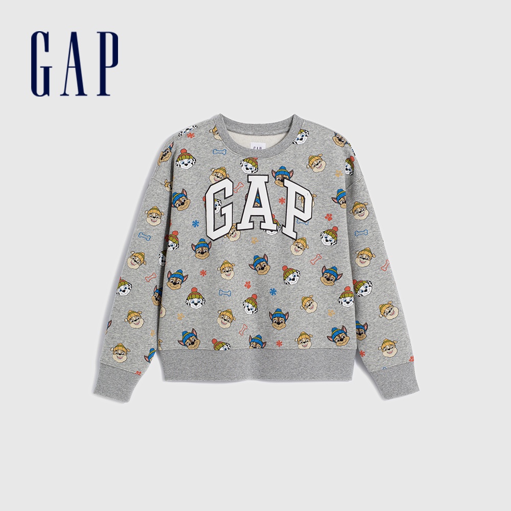 Gap 男童裝 Gap x 汪汪隊立大功聯名 Logo印花刷毛圓領大學T-灰色(889505)