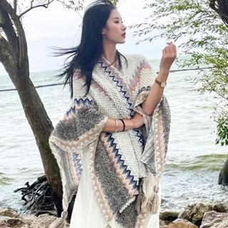 披肩/復古異域民族風旅遊拍照毛衣針織披肩毛毯斗篷女外搭圍巾披風~圍巾 披肩斗篷 斗篷外套 披風 圍脖 斗篷