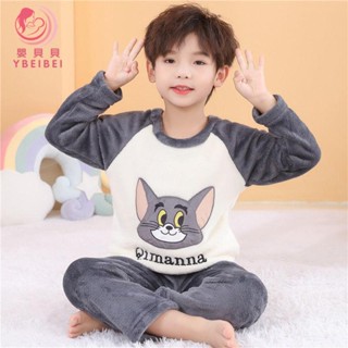 男童睡衣 兒童睡衣 兒童居家服 秋冬季兒童睡衣加厚珊瑚絨卡通小孩男童寶寶保暖法蘭絨家居服套裝