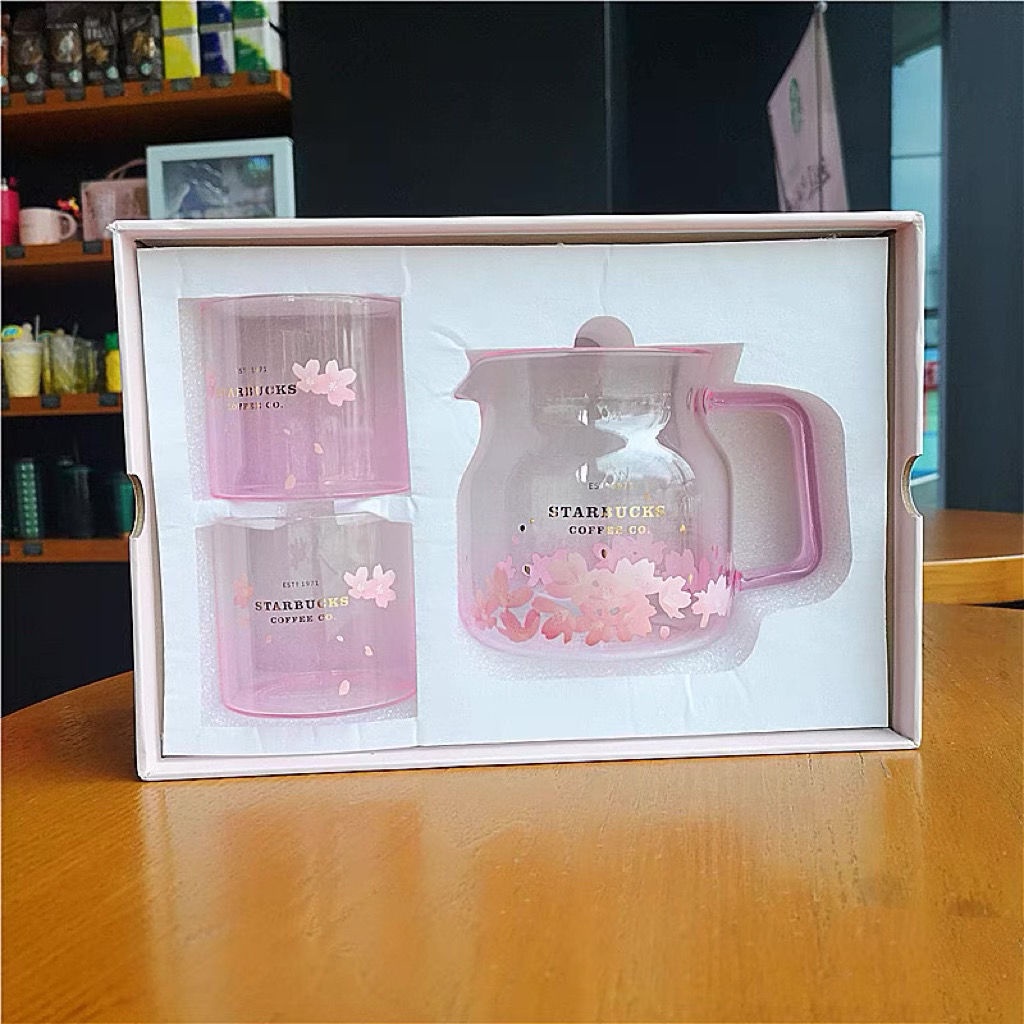 《若水🎀》星巴克夏季新款570ml粉色櫻花玻璃杯壺組禮盒套裝送禮喝水杯子女送禮