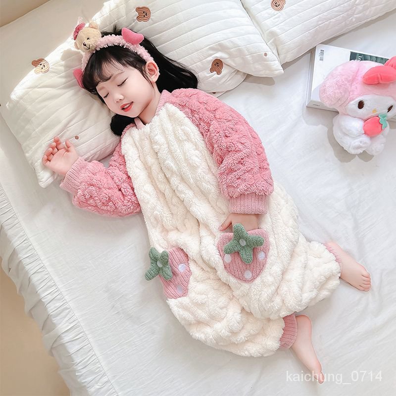 女童睡袋珊瑚絨冬季加厚款嬰兒寶寶防踢被秋冬兒童法蘭絨冬款睡衣 T83P