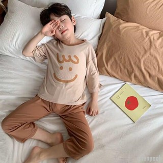 【臺灣熱銷】兒童家居服套裝春夏輕薄透氣男童女童莫代爾睡衣女孩A類空調服棉~MONI
