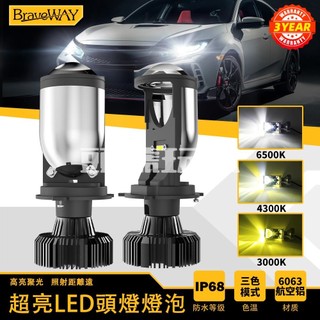 ◎台灣出貨◎ 超亮 H4 LED魚眼大燈 迷你直上魚眼 機車魚眼LED大燈 超亮 聚光 三色燈泡 12V 24V