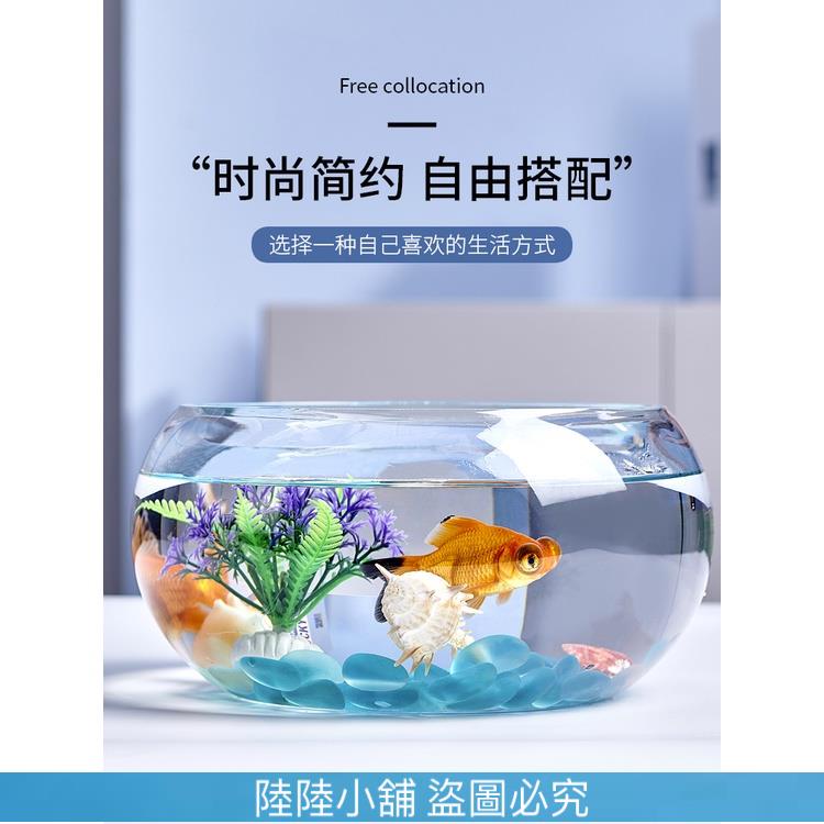 （陸陸的小鋪）魚缸 玻璃魚缸 小魚缸 桌面魚缸 創意水族箱生態圓形玻璃金魚缸 大號烏龜缸 迷妳小型造景水培花瓶