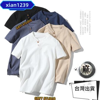 免運 中國風亞麻T恤 男短袖 中國風上衣 亞麻上衣 禪服 上衣中式復古短袖棉麻體恤太極 中國風男裝 亞麻上衣 練功服男