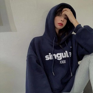 【Sweet Oversize】2023新款連帽衛衣女加絨加厚秋冬寬鬆韓版BF慵懶風白色上衣ins潮