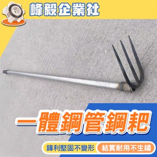 🔥草屯出貨🔥鋼耙 連體鋼管柄鍛打四齒釘耙扒草鐵耙子農具家用平地翻土鬆土神器耙子 鋼耙多齒耙