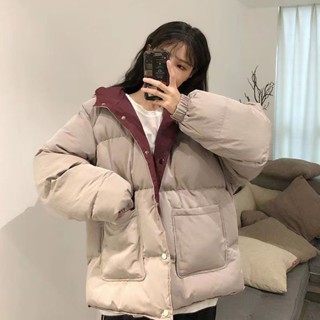 💥滿額免運🚚 韓版外套 兩面穿羊羔毛大衣 羽絨外套 保暖外套 寬鬆外套 網紅兩面穿冬季新款棉服女學生寬松韓版加厚