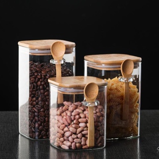 Sealed square pyretic glass container coffee bean storage co
