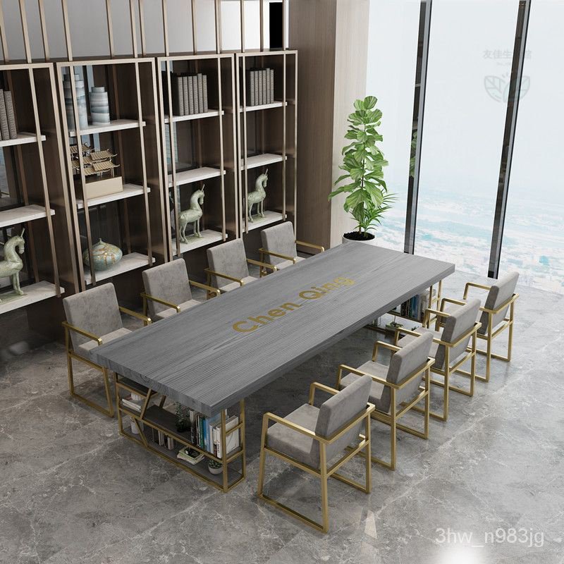 實木創意會議桌 長條桌 長桌 簡約現代可收納辦公桌 長方形辦公室茶桌椅