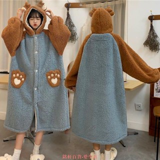 【新品熱賣】💖秋冬加絨加厚睡袍 珊瑚絨長款睡衣 熊睡袍 連體睡衣 內睡衣流行居家服 可外出卡通毛毯 大尺碼 寬鬆