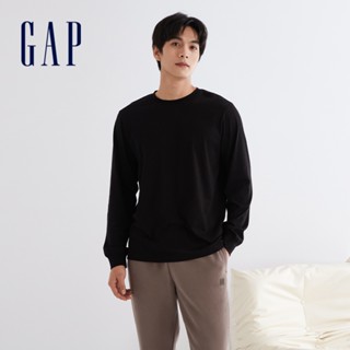 Gap 男裝 Logo純棉圓領長袖上衣-黑色(841263)