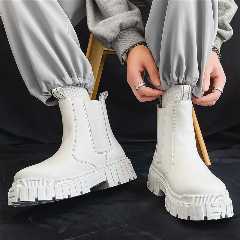秋季白色馬丁靴男款高幫小白工裝切爾西靴煙筒小眾設計高級感短靴