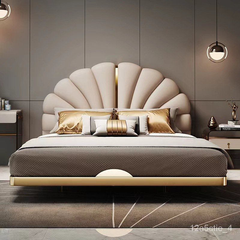免運 意式極簡真皮床現代簡約床輕奢傢用小戶型主臥1.8米雙人皮床 雙人床 床 雙人床架 大床 懸浮床 儲物床 床組 DU