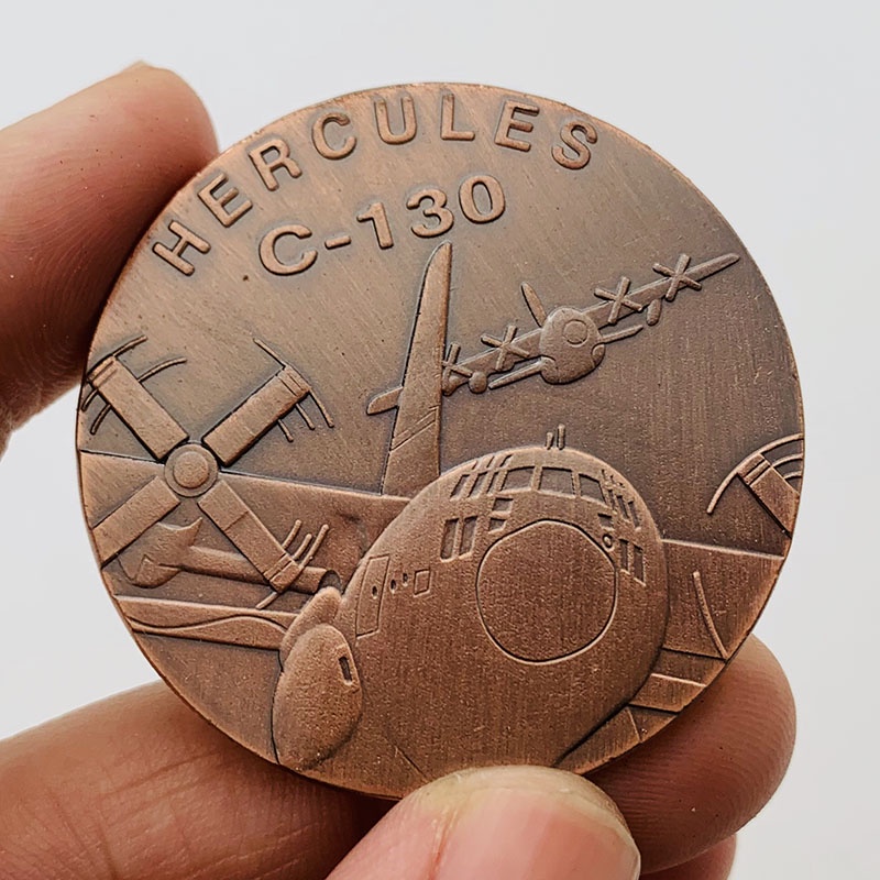 美國C-130大力神運輸飛機鍍紅古銅紀念章 空軍戰斗機硬幣紀念幣