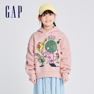 Gap 女童裝 Gap x JEREMY VILLE聯名 Logo印花刷毛帽T-粉紅色(888232)
