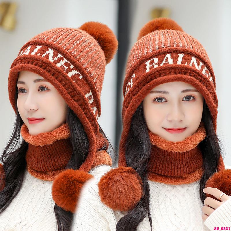 森金猴店鋪-帽子女冬季韓版百搭學生毛線帽加絨加厚保暖護耳圍脖套裝針織帽女
