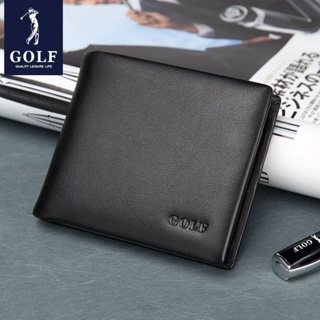 GOLF高爾夫男士橫款錢包頭層牛皮短款錢夾商務休閒禮盒裝生日禮物
