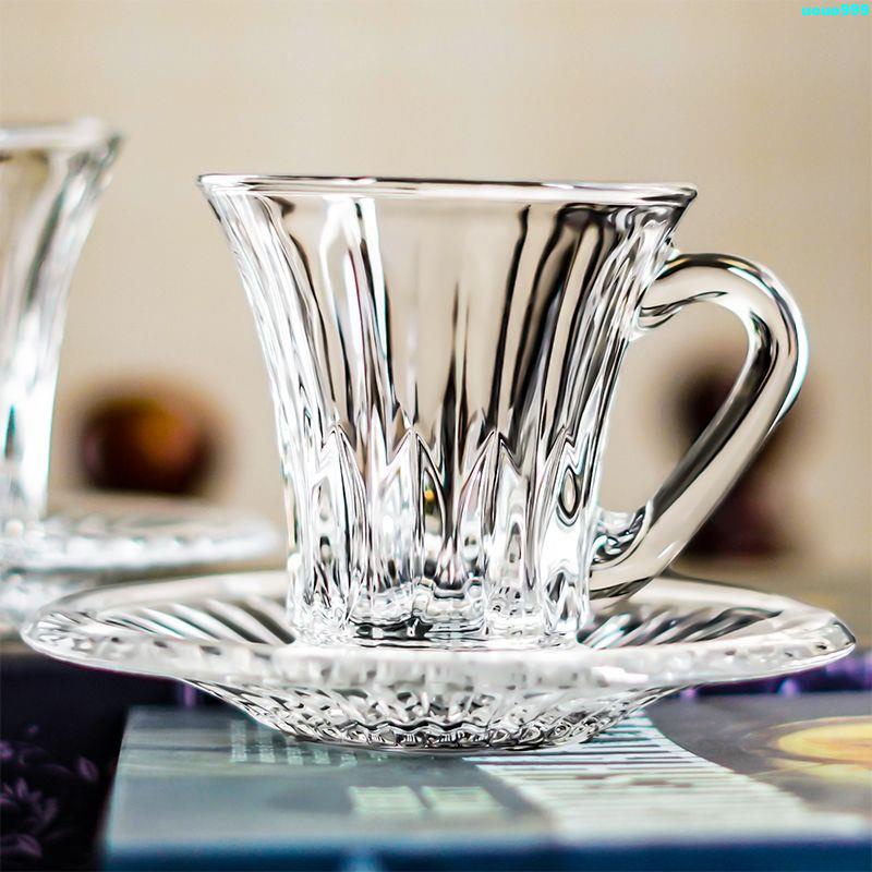 【高端玻璃咖啡杯】英式水晶咖啡杯150ml家用耐熱茶杯透明創意玻璃水具手把杯