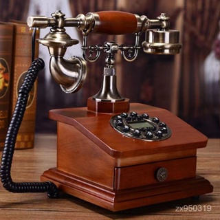 🔥限時免運 仿古電話機歐式實木電話 復古電話機 時尚家用古董 美式電話座 歐式仿古 轉盤插線電話 送禮佳品