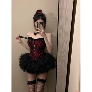 【限時免運】復古辣妹宮廷風性感抹胸上衣夏季新款高腰顯瘦蓬蓬短裙子兩件套女性感 包臀裙 連衣裙 洋裝 禮服