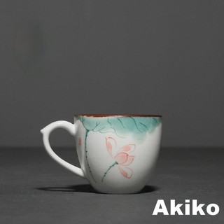 新品青瓷手繪蓮花帶把主人杯茶室功夫茶具防燙小茶杯家用單杯陶瓷