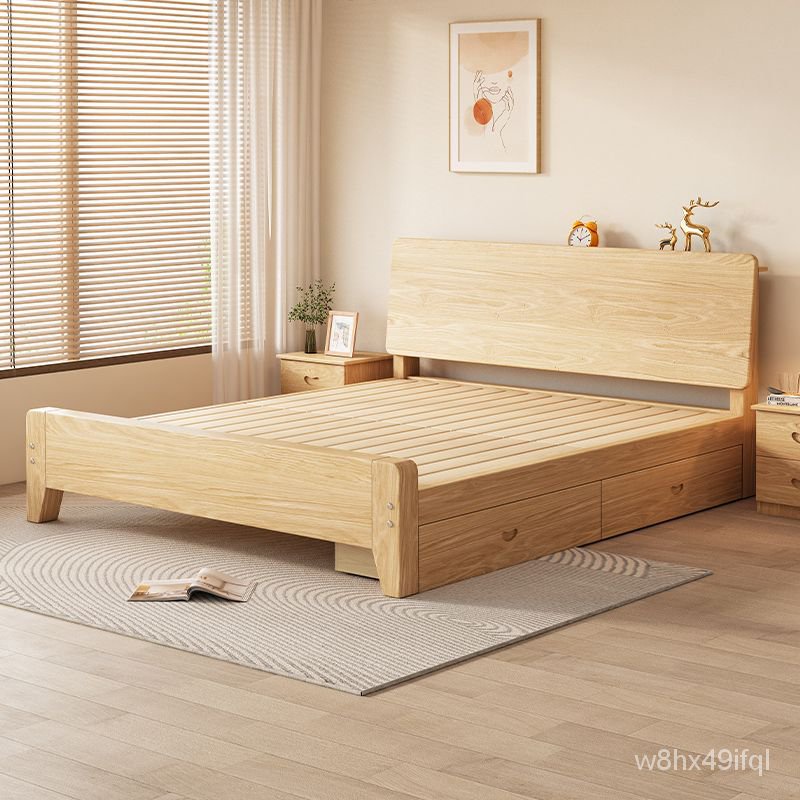 全實木床現代簡約1.5米出租房雙人床主臥1.8米床架單人床1.2米床