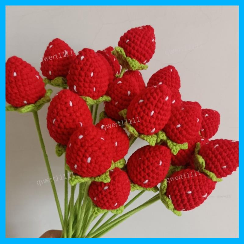 💐動物編織花💐手工毛線草莓成品掛件草莓兔花束擺地攤客廳花束裝飾花朵送朋友