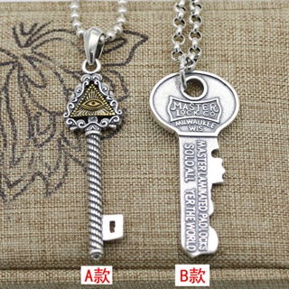 s925純銀復古泰銀惡魔之眼鑰匙吊墜項鏈個性創意字母鑰匙鏈墜掛飾