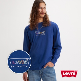 Levis 寬鬆版長袖T恤 / 描框膠印Logo 藍 男款 A6145-0000 熱賣單品