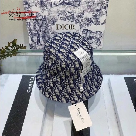 二手特价出DIOR 迪奧 TEDDY D CD OBLIQUE 藍色 黑色 大緹花雙面 漁夫帽 窄帽