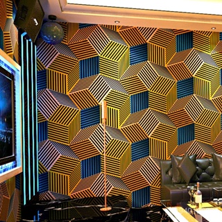 KTV墻紙3D立體酒吧裝修包廂主題幾何方格子網吧咖啡餐廳背景壁紙
