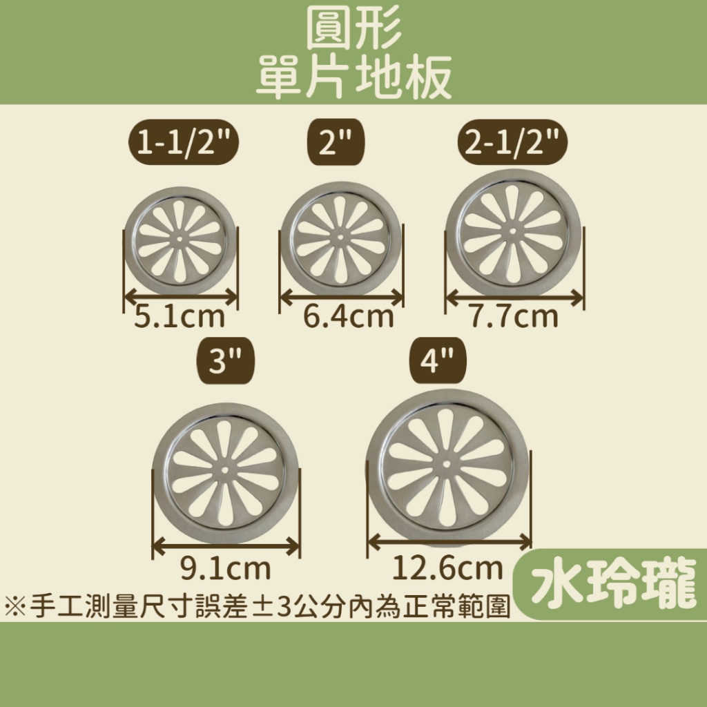 【水玲瓏】圓形 單片地板 單層地板 1吋半 2吋 2吋半 3吋 4吋 不鏽鋼 上蓋 落水頭 水孔蓋 地板蓋 地漏