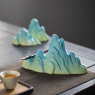🎇臺灣出貨🎇新北GO購 新中式禪意軟裝創意假山微景觀裝飾品陶瓷枯山水擺件書房臺麵筆架