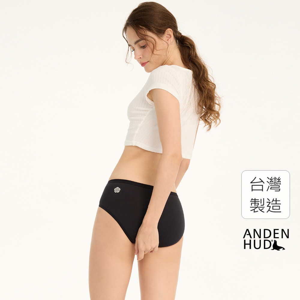 【Anden Hud】抗菌系列．中腰三角內褲(黑-刺繡山茶花) 純棉台灣製