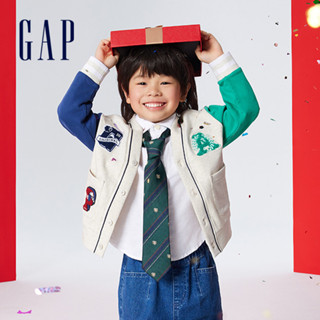 Gap 男幼童裝 Logo刺繡V領外套-灰色(890200)