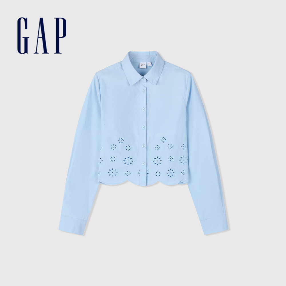Gap 女裝 純棉長袖襯衫-淺藍色(891882)
