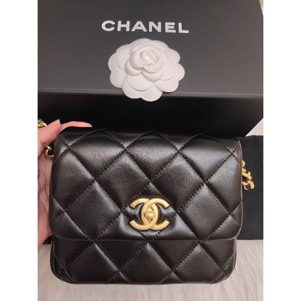 筱筱二手店()*全新 CHANEL MINI COCO 17 字母 香奈兒 黑色羊皮金鍊 方胖子斜背包斜挎包單