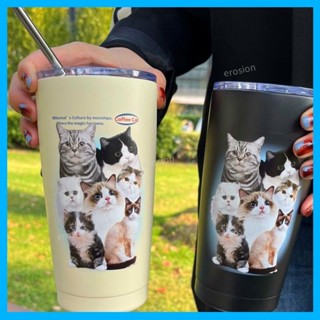 🐱貓咪水杯🐱美式復古貓咪600ml咖啡杯隨行杯304保溫吸管水杯便攜高顏值大容量