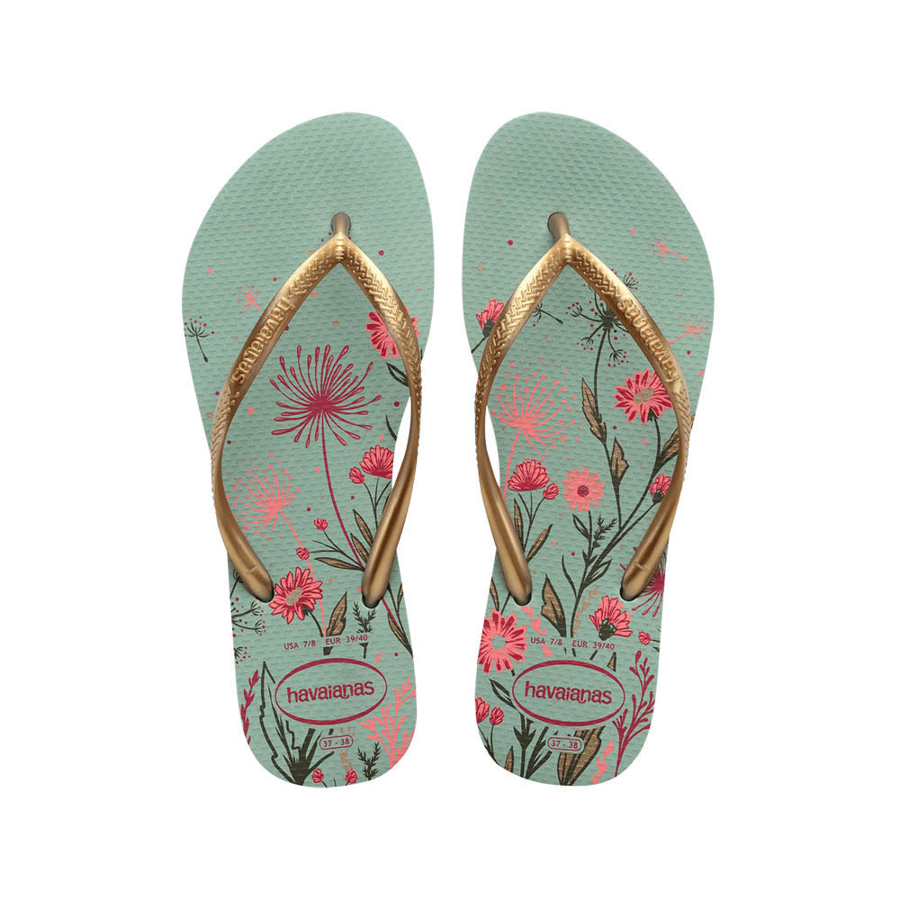 Havaianas Slim Organic 女鞋 綠色 哈瓦仕 花卉 夾腳拖 人字拖 拖鞋 4132823-1809W