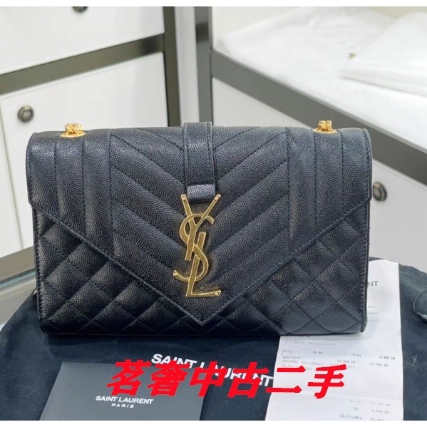 YSL 聖羅蘭 ENVELOPE系列 woc 黑色荔枝紋 女款 鏈條包 信封包 肩背包 526286