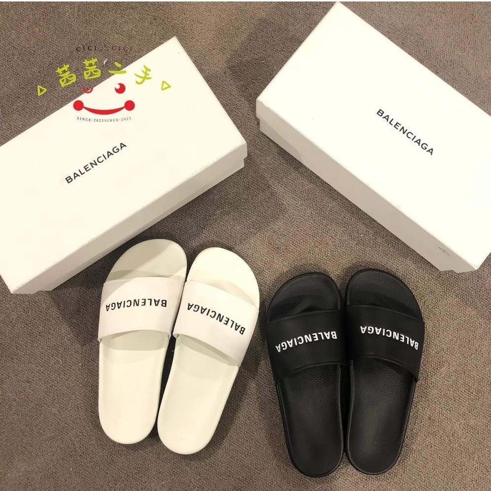 茜茜二手 Balenciaga 18SS 小羊皮 拖鞋 TRIPLE S 情侶鞋 黑/白