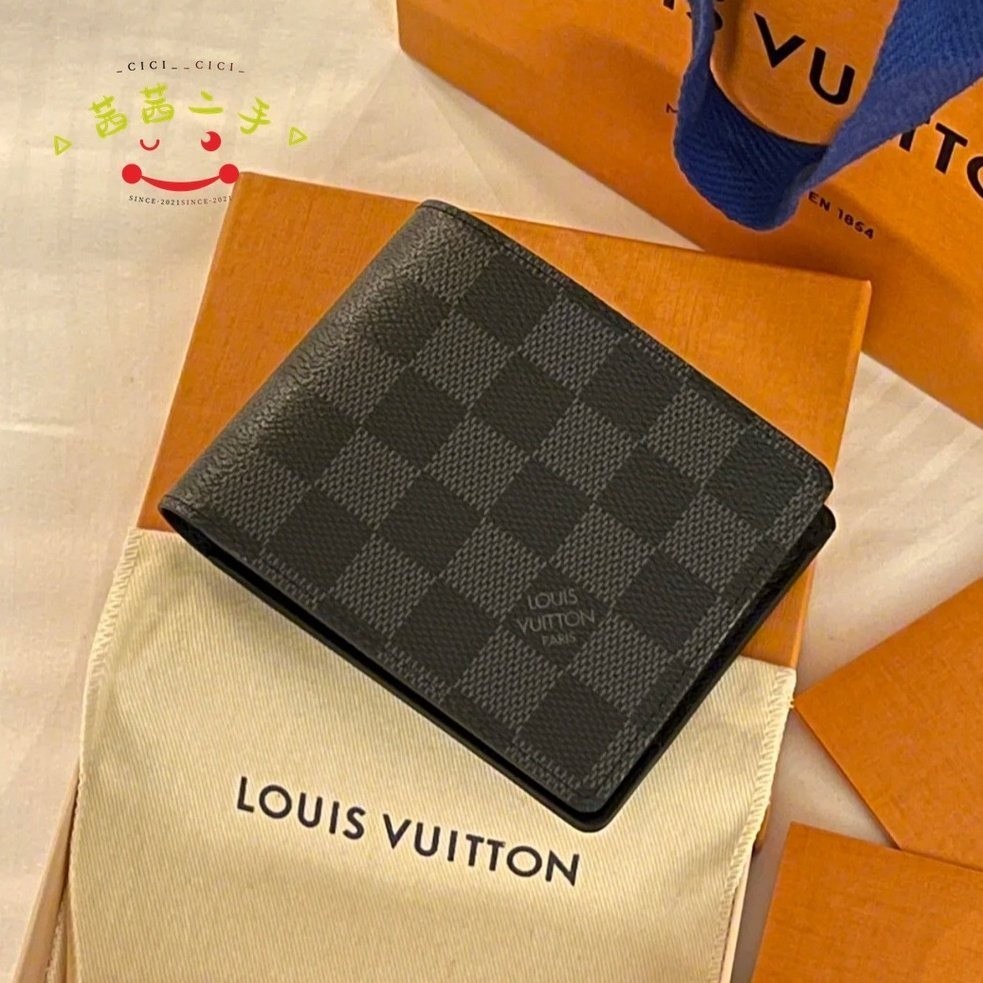 茜茜二手 LV LOUIS VUITTON路易威登 MULTIPLE 棋盤格 皮夾 錢包 短夾 N63211