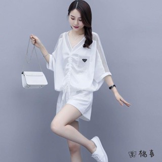 桃喜國風潮女裝 休閒新款套裝 大尺碼兩件套大碼時尚運動服套裝女2021年夏季寬松胖mm休閑短褲兩件套洋氣減齡