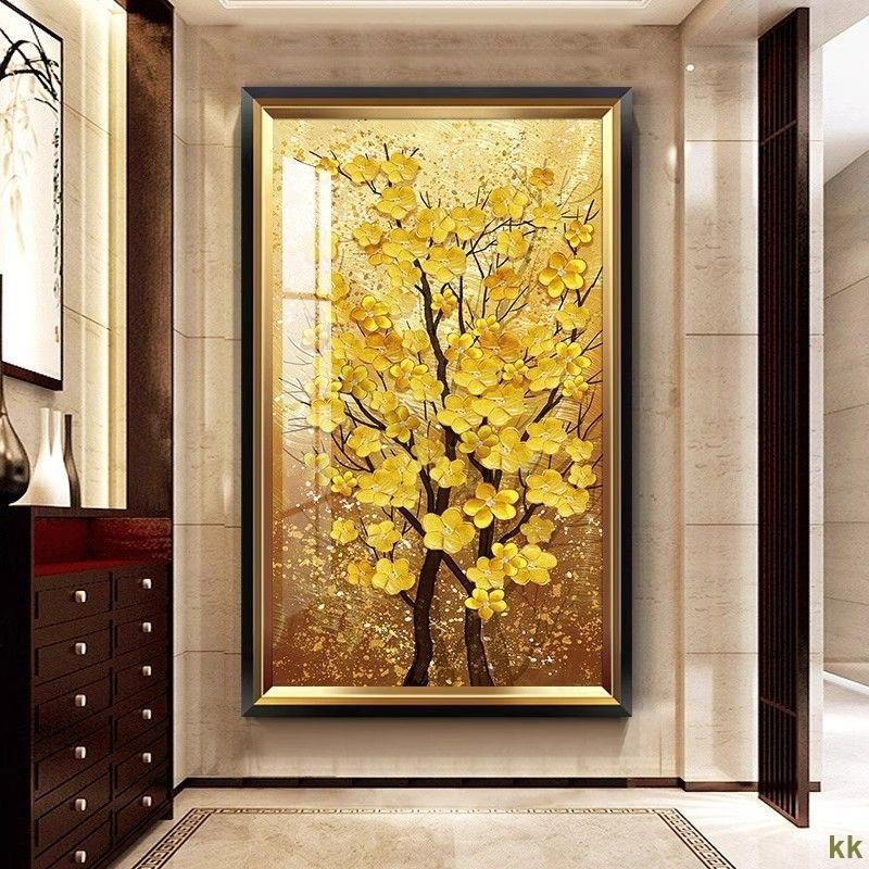 工廠直銷#黃金樹 入戶玄關裝飾畫美式輕奢客廳走廊盡頭壁畫大氣金錢樹掛畫