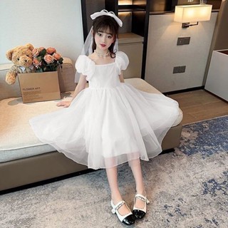 MOMOKO 女童洋裝 兒童連身裙 女孩連衣裙 夏季2024新款洋氣中大童超僊公主裙兒童白色紗裙禮服裙