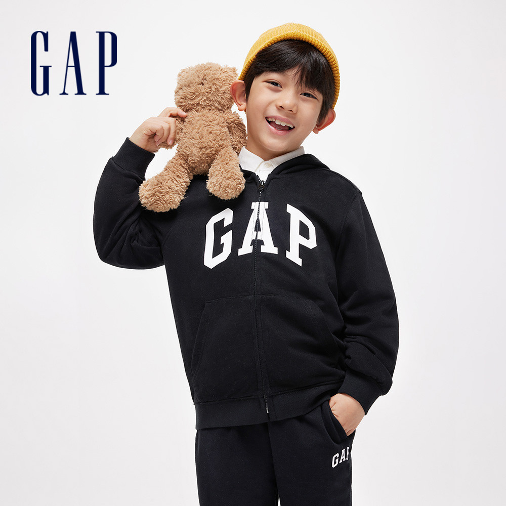 Gap 男童裝 Logo連帽外套-黑色(890300)
