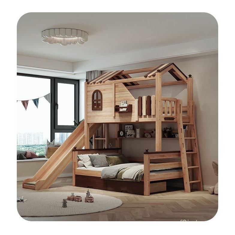 上下鋪高低床樹屋床兒童實木上下床雙層床滑梯床高架床樓梯爬梯床t3